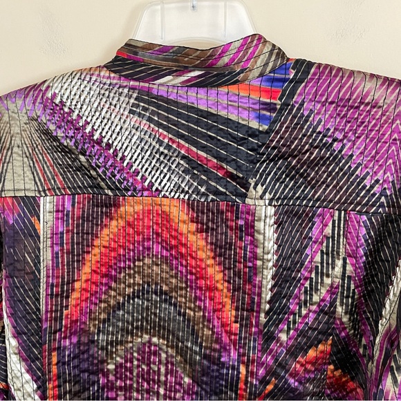 Chico's Reversible Satin Quilted Jacket Size 3 US XL Art To Wear Abstract Artsy - Picture 9 of 13